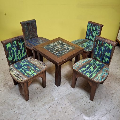 Tavolino in legno teak sgabello etnico quadrato - immagine 10