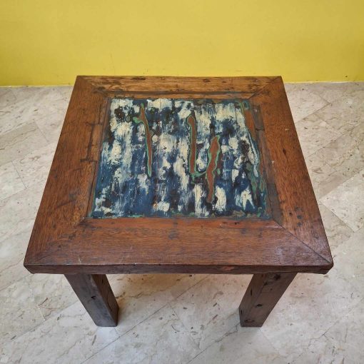 Tavolino in legno teak sgabello etnico quadrato - immagine 3