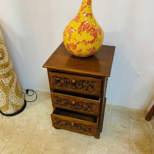 Comodino etnico legno teak intagli floreali - immagine 9