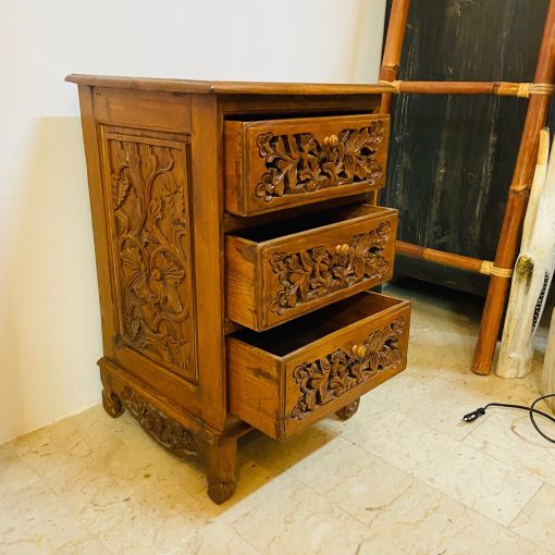 Comodino etnico legno teak intagli floreali - immagine 5