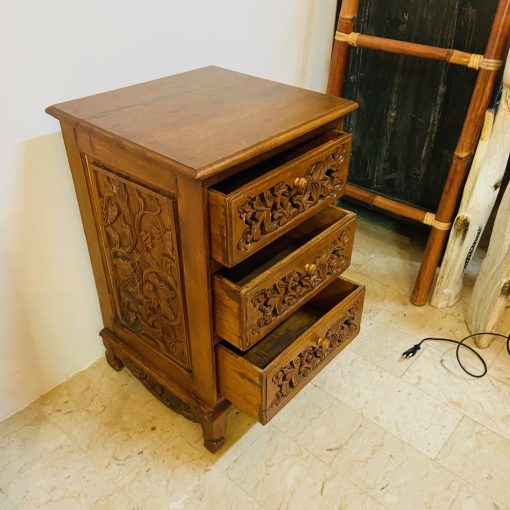 Comodino etnico legno teak intagli floreali - immagine 8