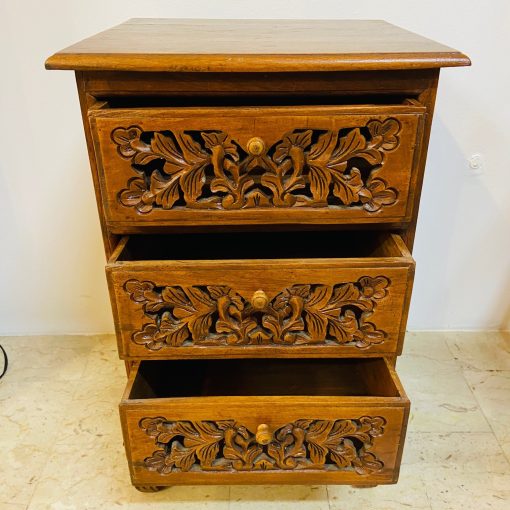 Comodino etnico legno teak intagli floreali - immagine 6