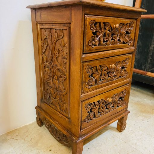 Comodino etnico legno teak intagli floreali - immagine 14
