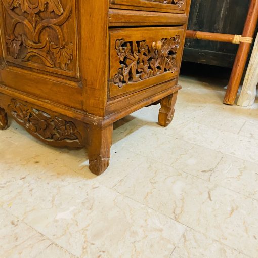 Comodino etnico legno teak intagli floreali - immagine 13