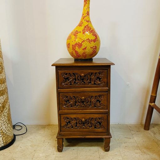 Comodino etnico legno teak intagli floreali - immagine 7