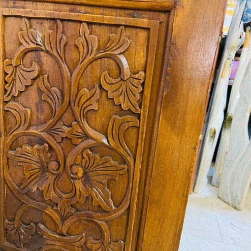Comodino etnico legno teak intagli floreali - immagine 12
