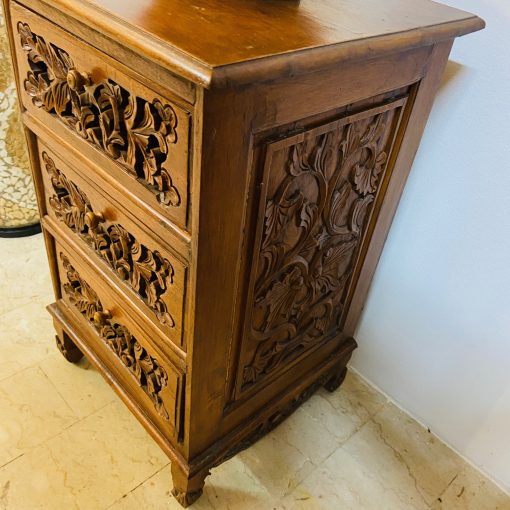 Comodino etnico legno teak intagli floreali - immagine 11