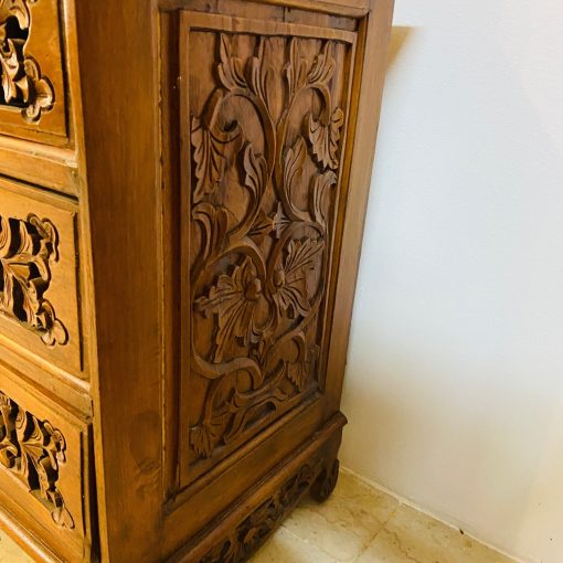 Comodino etnico legno teak intagli floreali - immagine 10