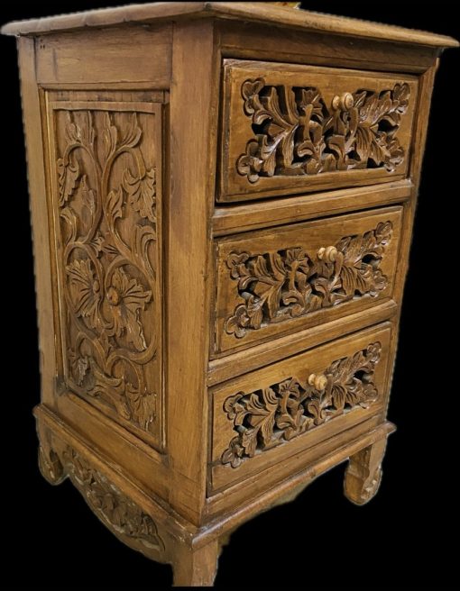 Comodino etnico legno teak intagli floreali - immagine 4
