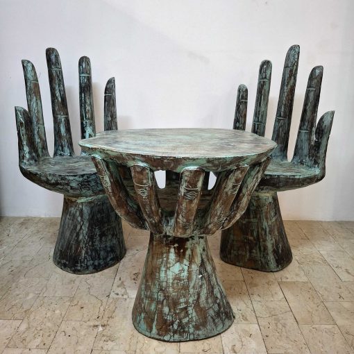 Tavolo e sedie a forma di mano arredo etnico art - immagine 2