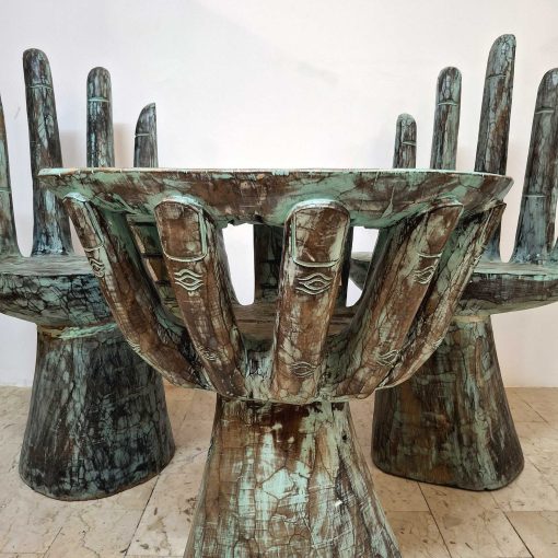 Tavolo e sedie a forma di mano arredo etnico art - immagine 3