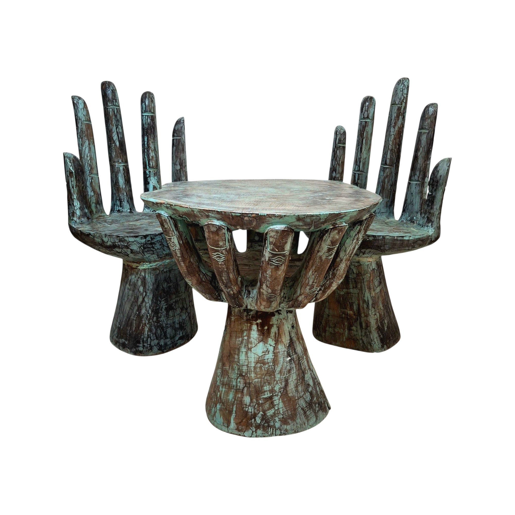 Tavolo e sedie a forma di mano arredo etnico art