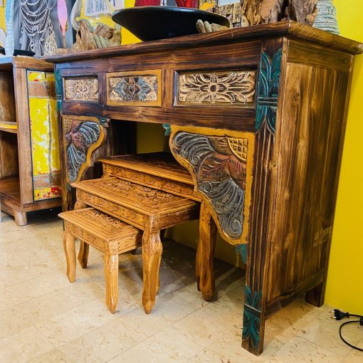 Consolle etnica mobile ingresso in teak massello - immagine 17