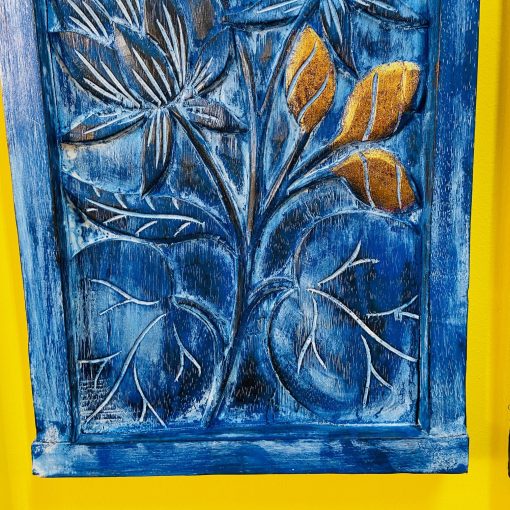 Quadro legno massello blu ed oro fiori in rilievo - immagine 5