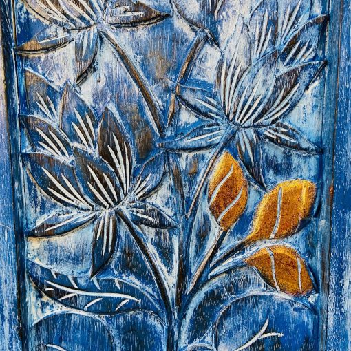 Quadro legno massello blu ed oro fiori in rilievo - immagine 7