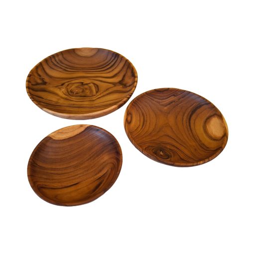 Set 3 piatti artigianali in legno teak