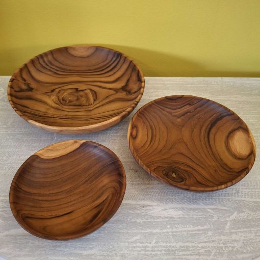 Set 3 piatti artigianali in legno teak - immagine 3