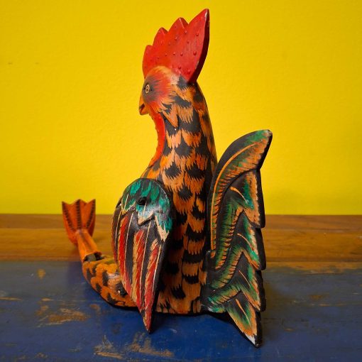 Burattino statuetta gallo in legno soprammobile - immagine 4